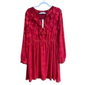 Chelsea Taylor Women's Dress Red Size 16 Long Sleeve Floral Plus Size NEW